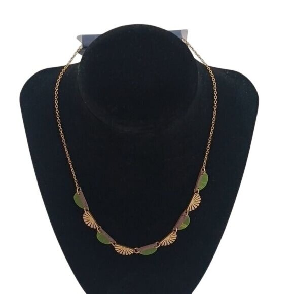 Universal Thread Necklace Gold Green Emerald Chain Womens - Picture 1 of 5
